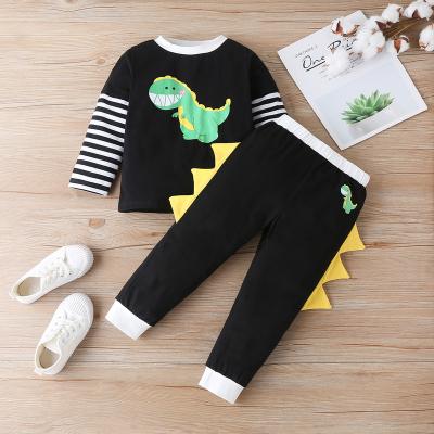 China New Dinosaur 3D Casual Animal Print Black Stripe Boys Knitted Casual Clothes 1 To 6 Years Old 2 Pieces Set Kids Boy Clothes for sale