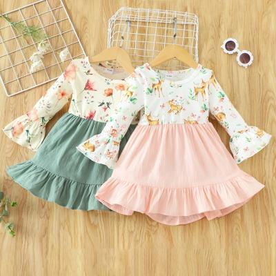 China New Breathable Spring Autumn Kids Dress Sweet Floral Print Patchwork Long Sleeves Girls Dress Party Wedding Princess Dress Girls 1-6Y for sale