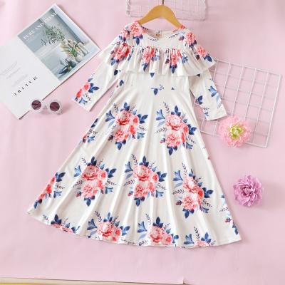 China Breathable Big Girls Clothes Kids Dresses For Girls Cotton Flower Print Long Sleeve Girls Dress Spring Autumn Children Clothes Girls Clothes 1-6Y for sale