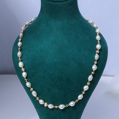 China CLASSIQUE 2021 Fashion Design Gold Color 8--9mm Pearl Necklace Accessories For Women for sale