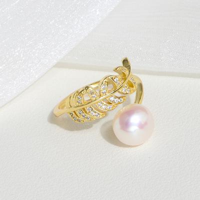 China Fashionable Design 925 Sterling Silver Elegant Romantic Feather Shaped Freshwater Pearl Ring Designs For Women for sale