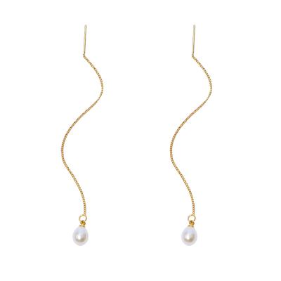 China CLASSIC Fashion Jewelry 14K Gold Plated Drop Shape White Color Pearl Streetcar Track Earring for sale