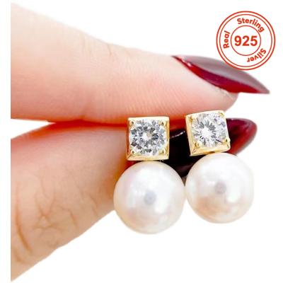 China 2021 Fashion Popular Design 925 Sterling Silver Pearl CZ Square Earring Stud Backing for sale