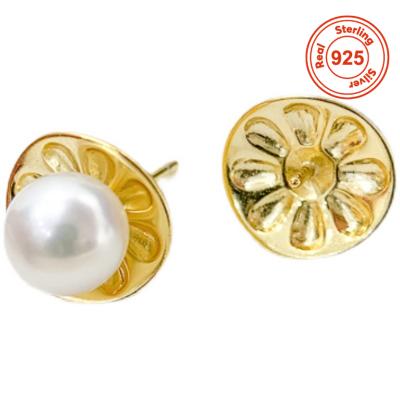 China 2021 New Fashion Flower Design 925 Sterling Silver Pearl Earring Stud Holder For Girls for sale