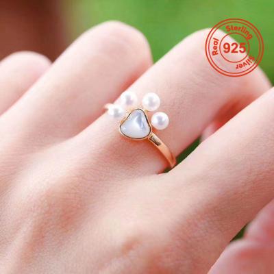 China Fashion Elegant Cat Claw Design Gold Color 925 Sterling Silver Pearl Ring Backing For Women for sale