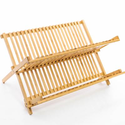 China Sustainable Homeware  foldable 2 tier  bamboo dish drying rack for tableware for sale