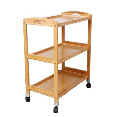 China BAMBOO Good Quality Four Wheels Three Layers Food Trolley Cart For Kitchen for sale