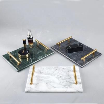 China Single Marble Tray Marble Serving Tray Marble Breakfast Tray With Metal Handle Wholesale Manufacturer for sale