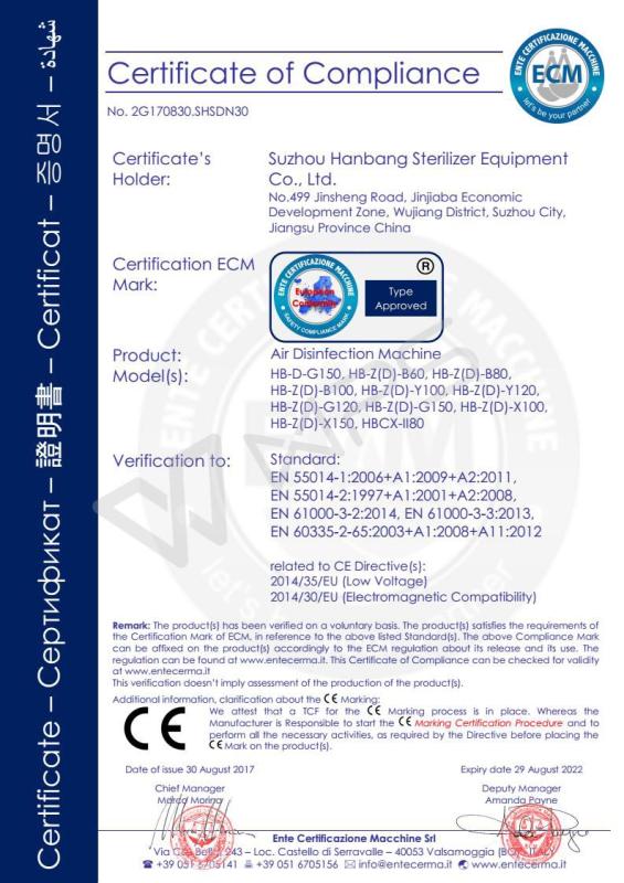 CE - Suzhou Hanbang Sterilizer Equipment Co., Ltd.