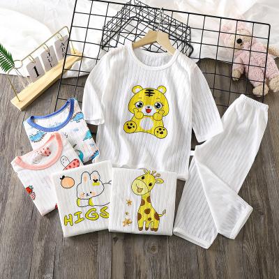 China Cotton Breathable Ribbed Kids Clothes Summer Cartoon Boy Pajamas Soft Lounge Wear Clothing Set for sale