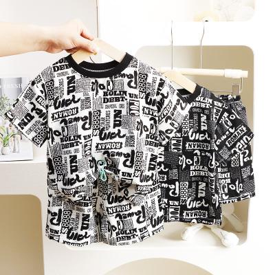 China Safe Wholesale Two Piece Kids All Over Print Hip Pop Clothes Set Toddler Boy Summer All Over Print for sale