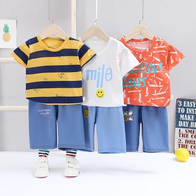 China Casual Interlock Cotton Summer Boy Knitting Toddler Girl Kids Cartoon Print Clothes Set Wholesale for sale