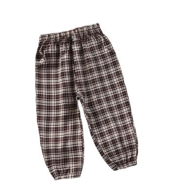 China Kids Plaid Summer Spring Toddler Girl Breathable Ankle-Tied British Pants Kids Trousers With Pockets Viscose for sale