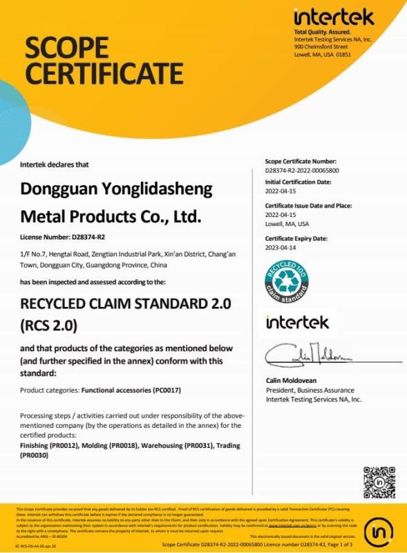 RCS - Shenzhen Yongli Dasheng Metal Products Co., Limited