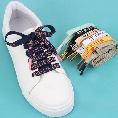 China 2022 wholesale high quality flat rainbow color shoe lace colorful elastic flat shoe lace show polyester material for shoe for sale