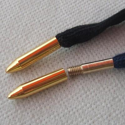 China Custom Decorative Round Gold Metal Lace Tips Screw Head Bullet Studs Tip For Rope Shoe Lace Ferret Engrav On Shoe Sneaker Laces for sale