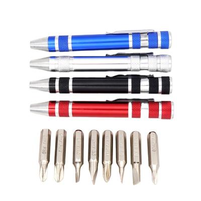 China ACETATE Portable 8 in 1 Pen Style Precision Screwdriver Set Aluminum Alloy Magnetic Screwdriver Kit Repair for sale