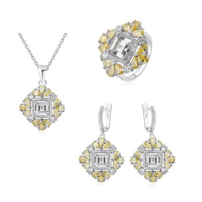 China FASHIONABLE 925 Silver Jewelry Micro Pave CZ Jewelry Set Sterling Silver Square Jewelry Set for sale