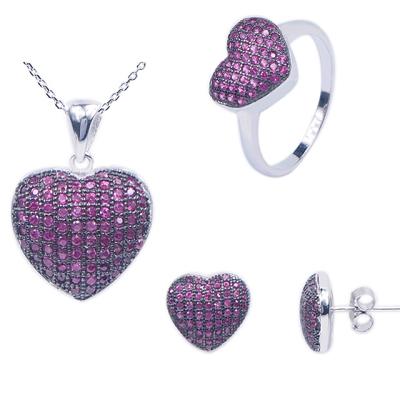 China CLASSIC heart shaped costume jewelry set, heart shaped with silver red rhinestone wedding jewelry sets for sale