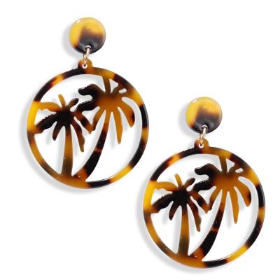 China Tonga New Arrival Fashion Tortoise Shell Earrings Hawaii Shape Acrylic Cellulose Palm Leaf Earring For Girl for sale