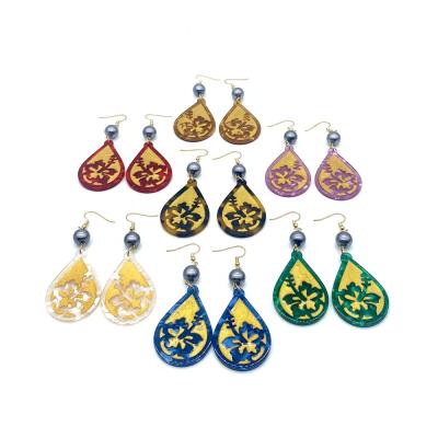 China Tonga 2021 New Hawaii Flower Earrings With Pears Gold Filled Colorful Style Earrings For Women Girl Hawaii Pacific Island for sale