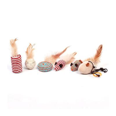 China Viable Manufacturers Wholesale Natural Sisal Cat Mouse Ball Toy Cat Stick Play Cat Toy Set for sale