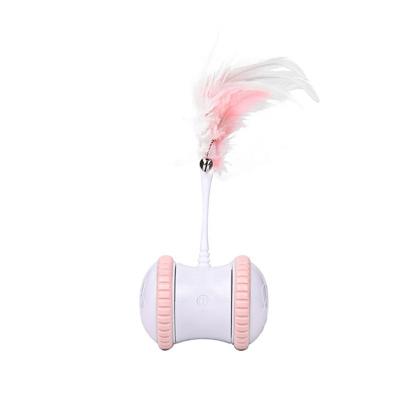 China New 2021 Viable USB Rechargeable Plastic Pet Cat Tumbler Toy Cat Feather Interactive Automatic Toy for sale