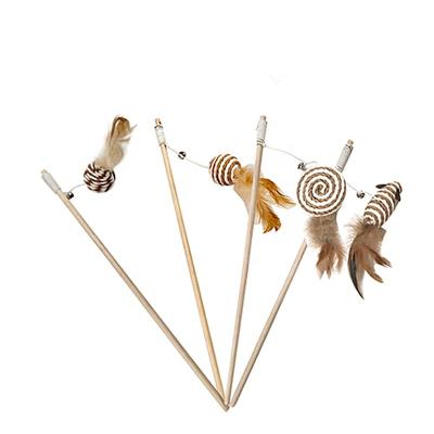 China Cat Stick Interactive Funny Magic Wand With Natural Feather Cat Toys Mouse Teaser Wooden Toy High Quality Viable Workmanship for sale