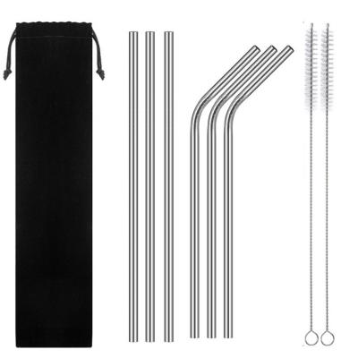 China H266 Viable Kitchen Bar Accessories Eco-Friendly Reusable Drinking Straws With Bag Sweep Bent Straight 304 Stainless Steel Straw Set for sale