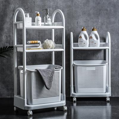 China A2768 Viable Multifunctional Plastic Rolling Baskets Laundry Basket Trolley Storage Rack Bathroom Laundry Baskets Shelves for sale