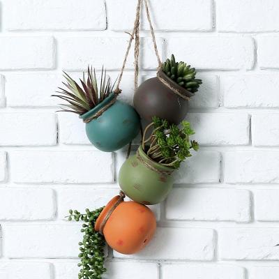 China Z769 Cartoon Hemp Rope Basin Flowerpot Decorative Hanging Vase Mini Plant Colorful Succulent Pot for sale