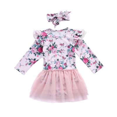 China YUBAOBEI 2021 New Newborn Toddler Baby Clothes Breathable Set Floral Fly Sleeve Tutu Lace Dress Clothes+Headband Outfit Clothes Set for sale