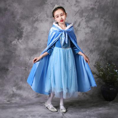 China Girls Blue Princess Long Cape Viable Velvet Hooded Cloak With Hood Kid Christmas Carnival Cosplay Costume Children Dress Party 4-12Y for sale