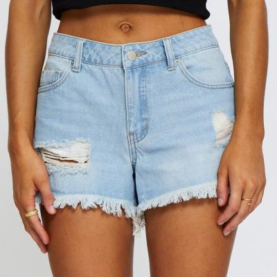 China 2022 Summer Sustainable Explosive Ripped Buckle Denim Shorts Low Rise Womens Jeans Womens Shorts for sale