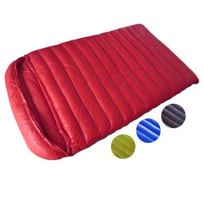 China Factory Price Custom Ultralight Waterproof Rise Outdoor Camping Goose Envelope Type Down Two Person Sleeping Bag For 4 Seasons for sale