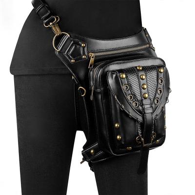 China Water Proof PU Waist Leg Drop Bag Punk Shoulder Hip Belt Motorcycle Riding Messenger Leather Waist Leg Bags for sale