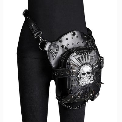 China Retro Waterproof Men Bag Women Rivet Skull Punk Leather PU Leather Shoulder Waist Leg Multifunctional Bags for sale