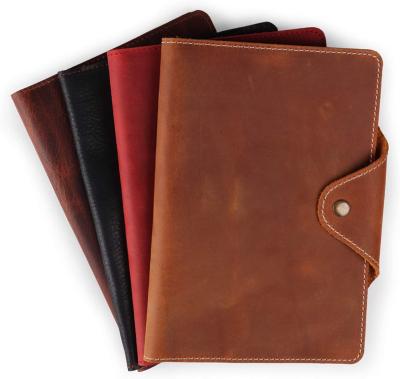 China Simple genuine leather folder with notepad and snap closure for sale