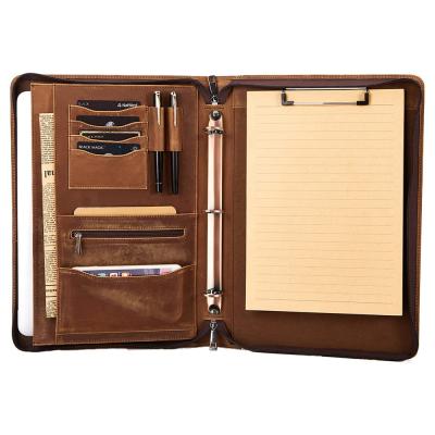 China Simple Vintage Brown 3 Ring Business Portfolio Folder with Clipboard for sale