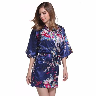 China Breathable Floral Satin Robe Silk Bathrobe for sale