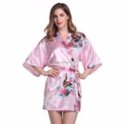 China Breathable women's kimono robe with pockets, peacock design for sale