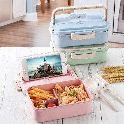 China Viable Wheat Straw Lunch Box With Spoon and Wheat Straw Bento Box of Chopsticks for sale