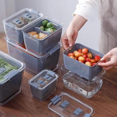 China Multi-Function Draining Sustainable Plastic Box Crisper With Strainers, Vegetables And Fruits Storage Containers With Ducts for sale