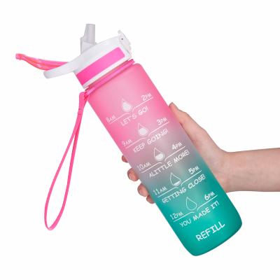 China Stocked 32oz Tritan Bpa Free Time Marker Frosted Plastic Water Bottle Motivational Fitness With Straw for sale