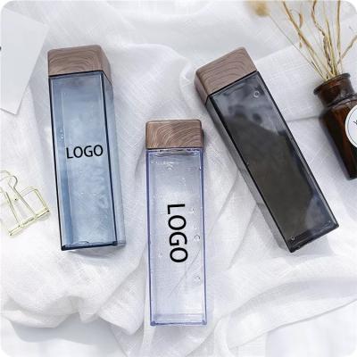 China Wholesale Viable Unique Promotion Gift Custom Logo Plastic Square Reusable Water Bottle With Wooden Bamboo Lid for sale