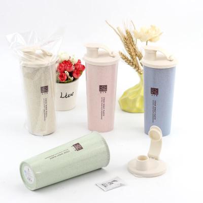 China Eco Friendly No Protein Leakloof Pink Shaker Wheat Straw Water Bottle With Logo 450ml for sale