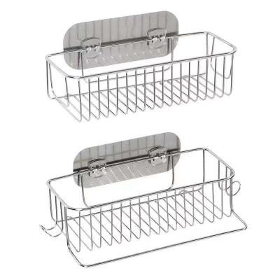 China 2 Sets Shower Organizer Trolley Basket Bathroom Shelf Stainless Steel Bath Rack Wall Mounted Type 1 Set for sale