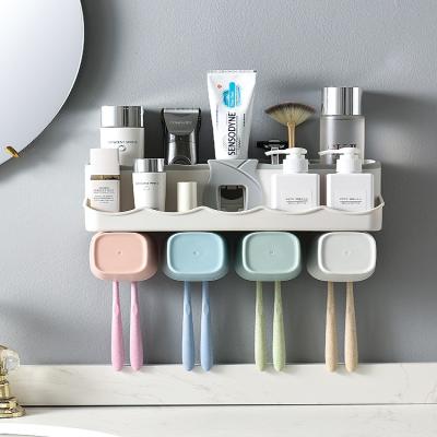 China Viable New Design Kids Toothbrush Cup Holder Wall Mounted Storage Set Multifunctional Slots Toothbrush Holder for sale