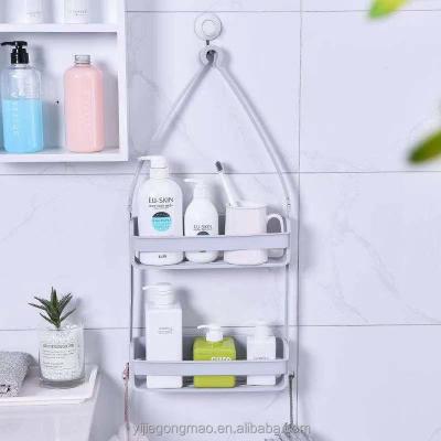 China Wall Mounted Type Multifunctional Vacuum Suction Cup Hanging Plastic Shower Trolley Bathroom Shelves for sale