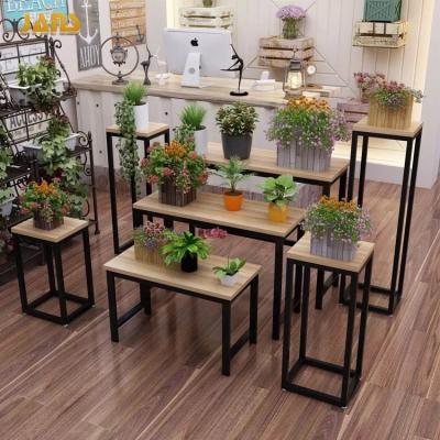 China Environmental Friendly Custom Wooden Flower Display Stand For Florist Potted Plant, Flower Display Table Racks For Handbags Shoes Clothing Store for sale